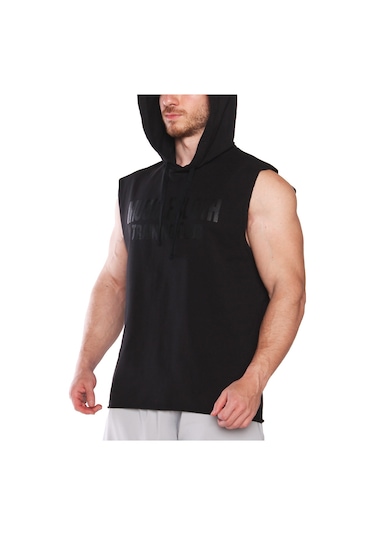 Musclecloth Training Club Kapüşonlu Kolsuz Sweatshirt Siyah Siyah