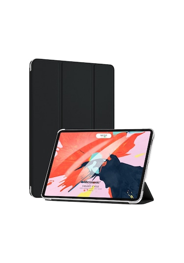 Microsonic iPad Uyumlu Pro 12.9 Uyumlu`` 2022 6. Nesil Kılıf (A2436-A2764-A2437-A2766) Slim Translucent Back Smart Cover Siyah