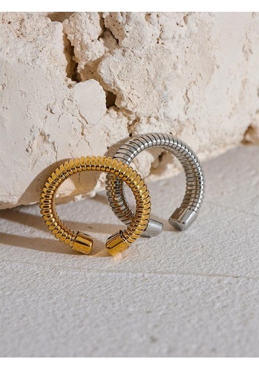 Altın Eetit Moda Paslanmaz Çelik Yuvarlak Elastik Açık Halka 2023 Minimalist 18k Pvd Kaplama Metal Klasik Doku Takı Anillo Bijoux Altın