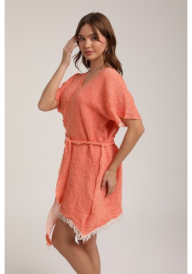 Life For Moda Kadın Kuşaklı Müslin Pareo Kimono P 80 Turuncu