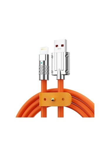 Rogfer Mech Serisi 6a 120w Usb'den 8 Pin'e Metal Fiş Silikon Hızlı Şarj Veri Kablosu, Uzunluk: 1.2m Turuncu