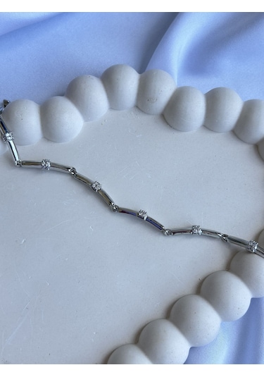 Taş Detay Silver Bakla Bileklik Gümüş