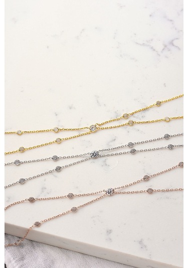 Queen Silver Jewelry 925 Ayar Gümüş, Zirkon Taşlı, X Model Vücut Zinciri Altın