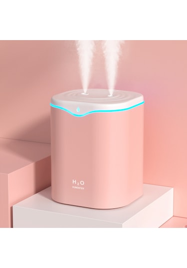 Aubyhe Pembe 2l Çift Fönlü Ev Ofis Mevcut Su Seviyesi Göstergeli Otomatik Kapanma Nefes Almayı Kolaylaştıran Buzlu Buhar Nemlendirici