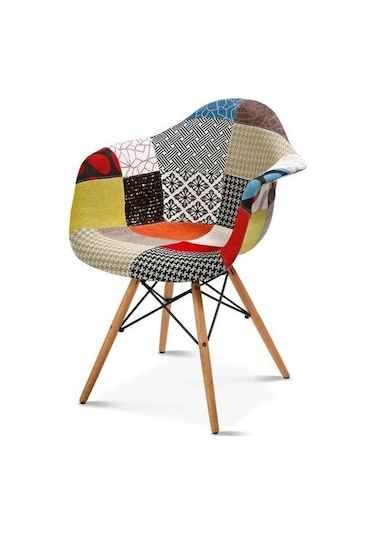 T.conept Patchwork Kolçaklı Renkli Sandalye Ahşap Ayaklı