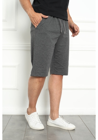 Erkek Şort Bermuda Kurt Armalı Beli Bağcıklı Ipli Cepli Büyük Beden Geniş Beden Aralığı Antrasit Nıc1067 R50 Antrasit
