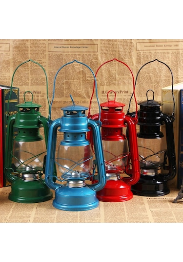 Teltree Klasik Demir Cam Feneri, Nostaljik Dekoratif Alet, Taşınabilir Kamp Ve Bahçe Işığı Siyah Siyah