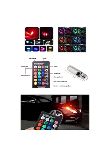 18 Led Rgb T10 Kumandalı Çakarlı Park Ampülü