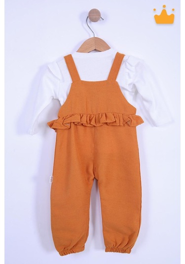 Bayramlık Kız Bebek Çocuk Salopet Badi Takım 2338 Turuncu