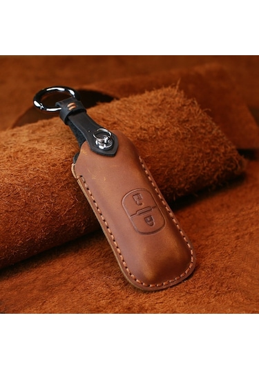 Sones Mazda Uyumlu Eski Stil Hallmo Araba Inek Derisi Deri Anahtar Koruyucu Kapak Anahtarı Iki Anahtar Sürümü Kahverengi 2 Adet