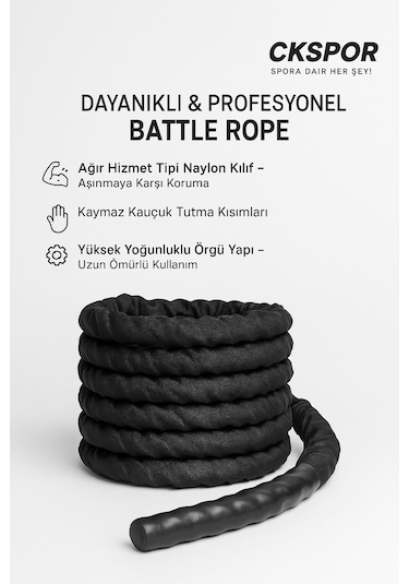 Ckspor Dayanıklı Kılıflı Antrenman Halatı 10 Metre 36 Mm Battle Rope Crossfit Dayanıklılık Güç Antrenmanı
