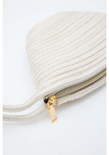 Shule Bags Rome Handmade Hasır Clutch Çanta Krem Krem