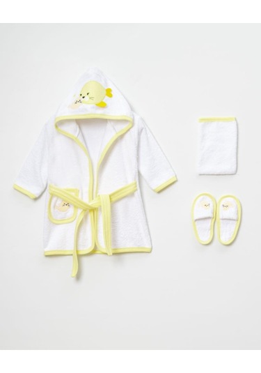 Balinalı Bornoz Takımı 1-2 Yaş Beyaz - Sarı