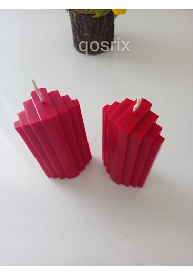 2'li Kırmızı Soya Doğal Vanilya Kokulu Sütun Geometrik Şekil Mum