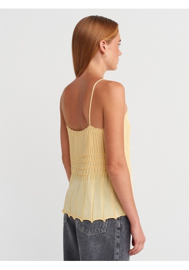 Dilvin 10792 Askılı İnce Dokulu Triko Bluz-sarı Sari