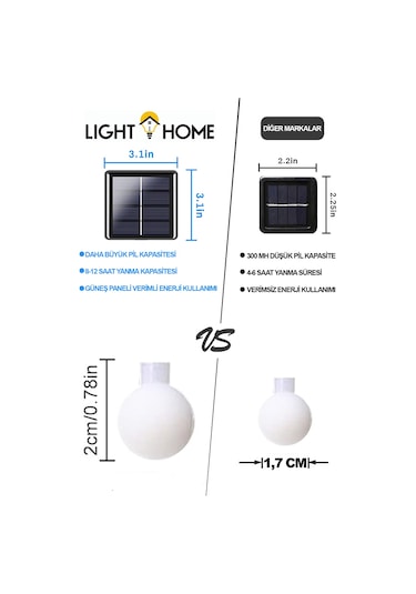 Lighthome Güneş Enerjili Işıklar 50 Led Sarı Opak Küre 8 Modlu Parti Bahçe Dekoratif Aydınlatma 7 M