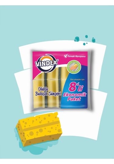 Vindex Oluklu Bulaşık Süngeri 8 Adet