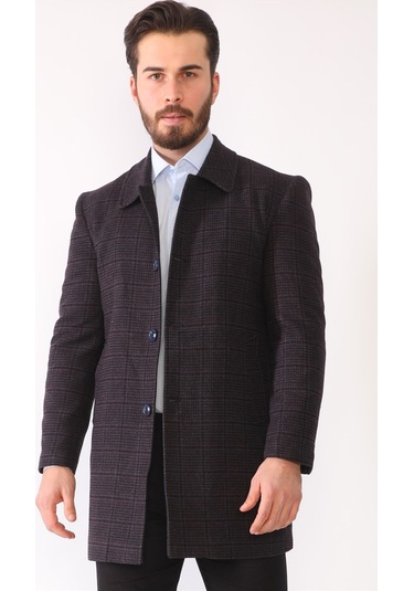 Plt8364 Dewberry Erkek Palto-Ekose-Bordo-Ekose-Bordo