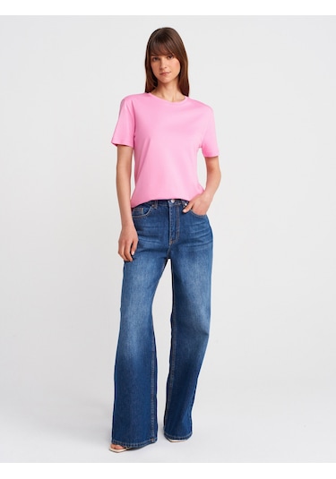 Dilvin 31791 Bisiklet Yaka Modal T-shirt-pembe Pembe