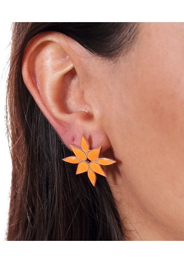 Masaliko Leon Lotus Gümüş Küpe - 925 Ayar Gümüş, Şık Mineli Tek Küpe Altın