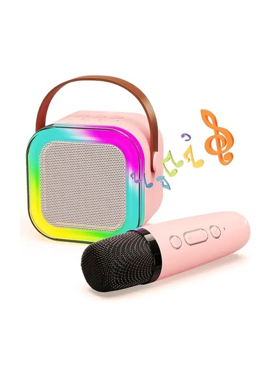 Mini Kablosuz Bluetooth Karaoke Hoparlör Kareoke Makinesi Pembe