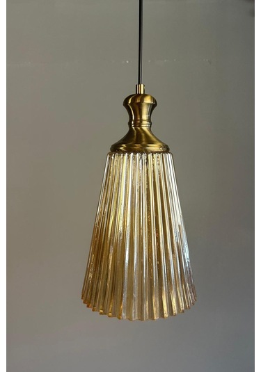 Zefira Cam Bal Rengi Tekli Avize Eskitme Tokmak Başlık Retro Sarkıt Lamba Salon Aydınlatma Bal