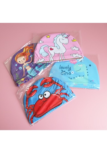 Geeroyoo Unicorn Desenli Krab Figürlü Unisex Çocuklar İçin Hafif, Dayanıklı, Konforlu Yüzme Şapkası Pembe