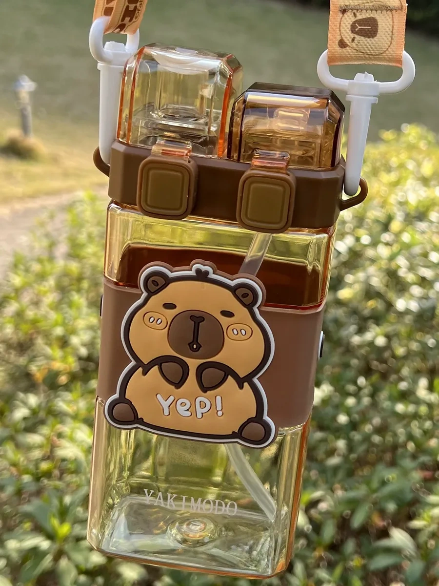 Yakımodo Çocuklar İçin Pipetli Kapibara Desenli Okul Su Matarası 327218902 Kahverengi