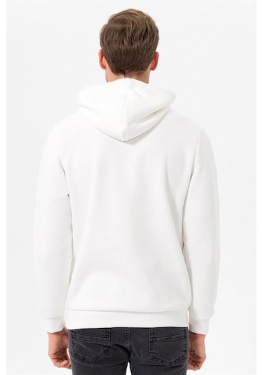 Süvari Kapüşonlu Yaka Regular Kalıp Düz Beyaz Sweatshirt Beyaz