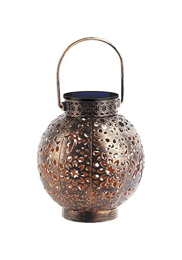 Sones Sz-20004 Güneş Feneri Dövme Demir İçi Boş Çim Lambası Açık Bahçe Dekoratif Lambası Bronz