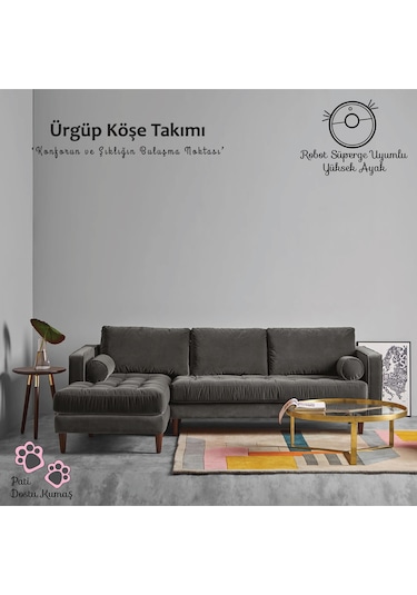 Ürgüp Modern Köşe Koltuk Takımı - Antrasit - Sol Köşe-baby Face Yumuşak Kumaş Antrasit