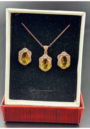 Özel Tasarım Bayan Gümüş Kolye Ve Küpe Seti Hcz-model Teffwwq Sarı