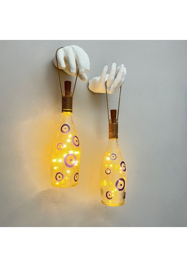 Nazar Boncuklu Şişe Duvar Dekor Apliği 2 Li Set Mavi