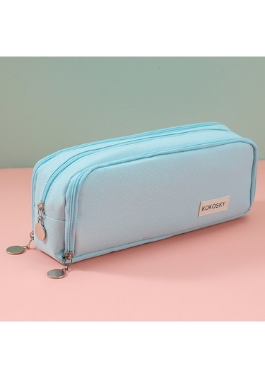 Spot Çift Açık Kanvas Kalem Çantası, Çok Katmanlı, Büyük Kapasiteli, Ortaokul Öğrencileri Için Öğrenci Kalem Kutusu, Çok Fonksiyonlu, Basit Kırtasiye Çantası 8w4cmo Bej - Açık Mavi