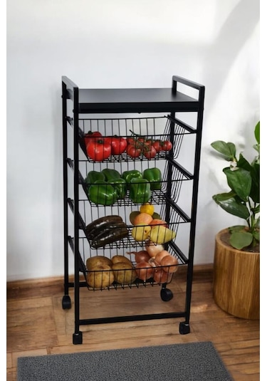 Digithome Metal 4 Katlı Patates Soğan Sepeti Sebzelik Düzenleyici 1-1-369 Siyah