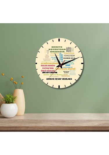 Klasik Anne Sözleri Tasarımlı Cam Duvar Saati Renkli