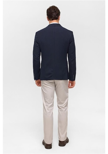 Süvari Lacivert Slim Desenli Mono Yaka 6 Drop Ceket Lacivert