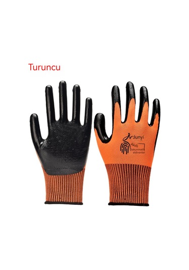 İş Sigortası Eldivenleri Aşınmaya Ve Kire Dayanıklı Turuncu - Siyah 1 Paket 12 Çift