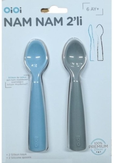 Oioi Nam Nam 2'li Silikon Mama Kaşığı - Mineral Blue / Powder Grey Gri - Mavi