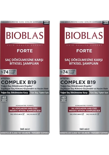 Bioblas Forte Complex B19 Yoğun Saç Dökülmelerine Karşı Bitkisel Şampuan 2 x 360 ML