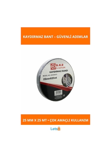 Kaydırmaz Siyah Bant 25 Mm X 25 Mt Güvenlik Bantı 1 Adet