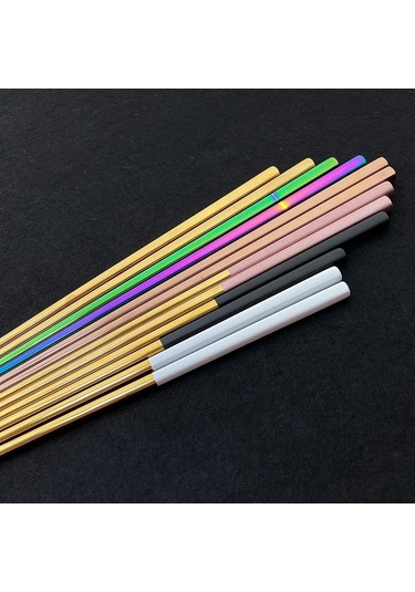 Altın 10pair Yeniden Kullanılabilir 23.5cm Kare Çubuklar Üst 18/0 Paslanmaz Çelik Japon Siyah Altın Suşi Hashi Yeniden Kullanılabilir Renkli Çubuklar Altın