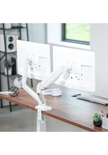 Honeybeeshop Tek Ekran Beyaz 33-81 Cm Döner Kol Monitör Standı Vesa 75x75/100x100 C-clamp Taban