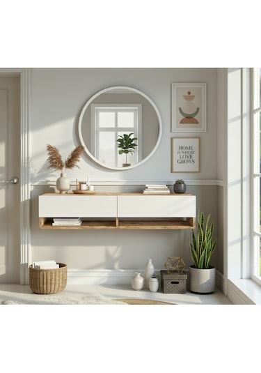 Robin Home Lia Aynalı Dresuar Duvara Monte Antre Hol 140cm Çam- Beyaz Beyaz