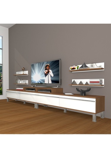 Decoraktiv Ekoflex 360r Mdf Krom Ayaklı Tv Ünitesi Tv Sehpası Ceviz - Beyaz