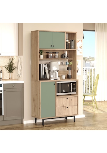 Lounge Kahve Köşesi Çok Amaçlı Dolap Mutfak Dolabı Ihlamur Yeşili