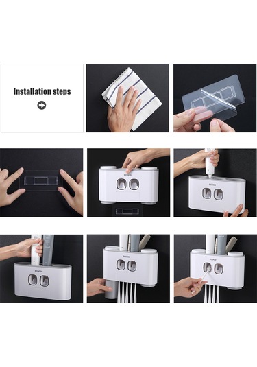 Geeroyoo Duvar Tipi Diş Fırçası Ve Macunluk Seti, 5 Fırça Yuvası, 4 Bardak, 2 Macunluk, Kolay Kurulum, Gri Beyaz