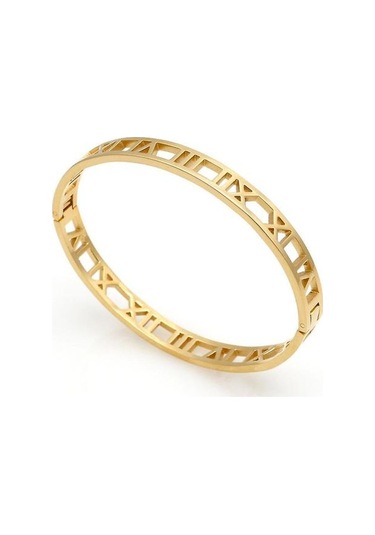 Hassas Hollow Romen Rakami Titanyum Çelik Bilezik Altın Altın - Bej