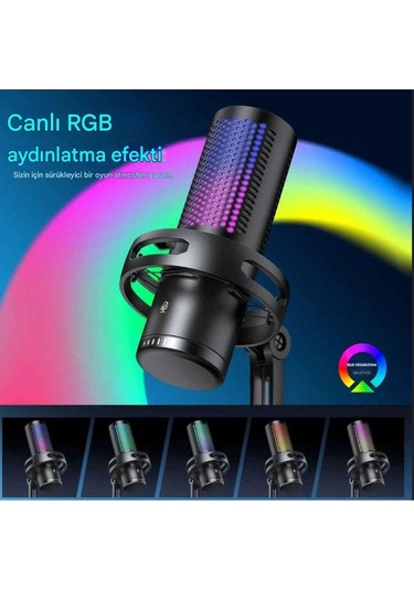 Gm7 Profesyonel Rgb Semi Pro Tak Çalıştır Usb Kablolu Vlog Canlı Yayın Stüdyo Mikrofon