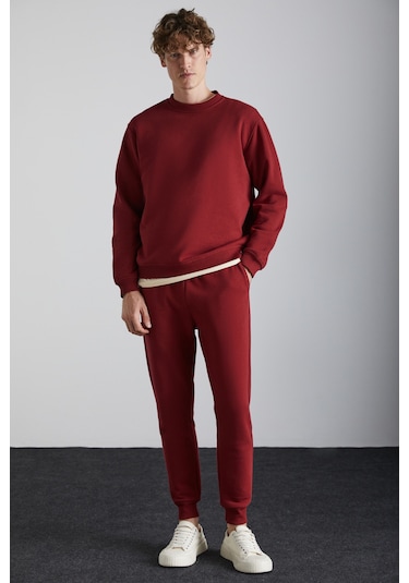 Grımelange Travıs Erkek Organik Kumaşlı Yumuşacık Regular Fit Yuvarlak Yakalı Bordo Sweatshirt Bordo
